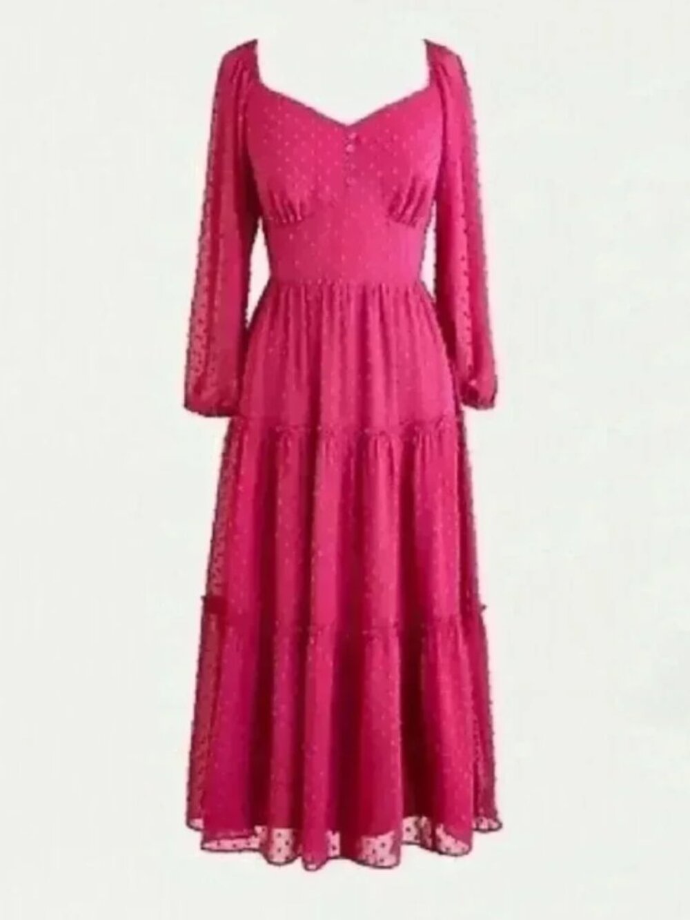 J. Crew Tiered long-sleeve midi dress in swiss dot in pink‎ 12
